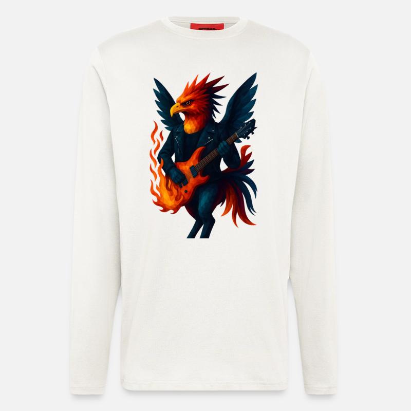 WPAP Style Animals - Guitariste Phoenix - Manches longues bio décontracté fabriqué en UE - OFF WHITE