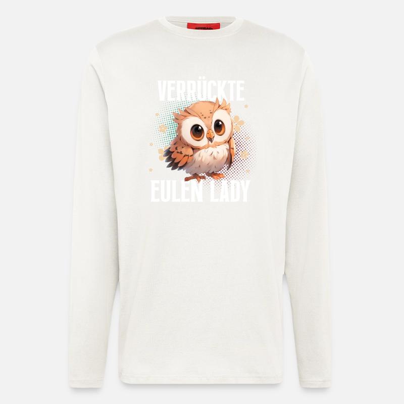 Crazy Owls Lady - Manches longues bio décontracté fabriqué en UE - OFF WHITE