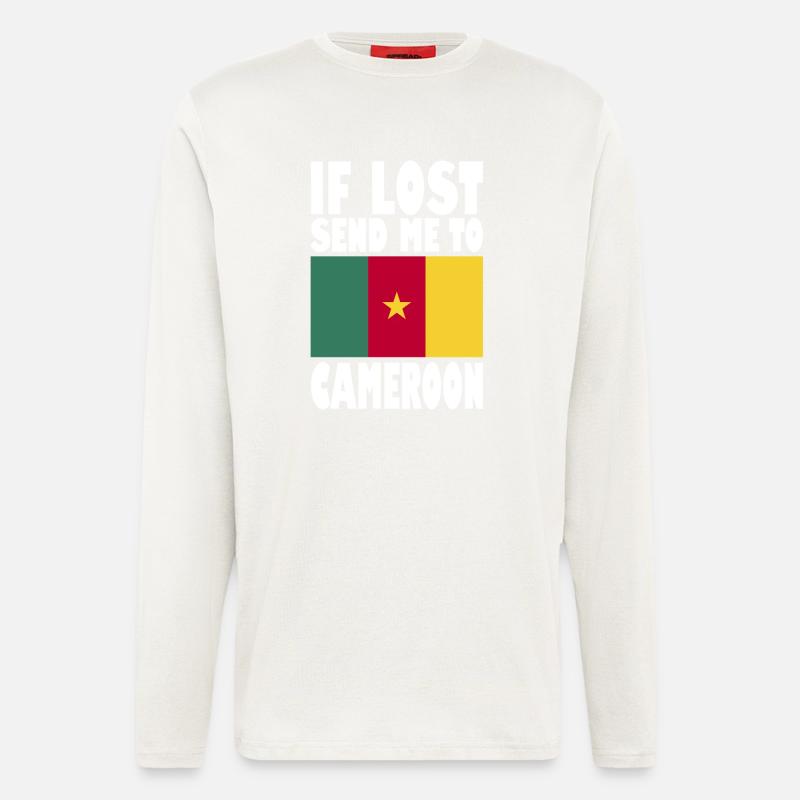Drapeau du Cameroun - Manches longues bio décontracté fabriqué en UE - OFF WHITE