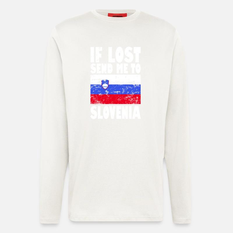 Drapeau de la Slovénie - Manches longues bio décontracté fabriqué en UE - OFF WHITE