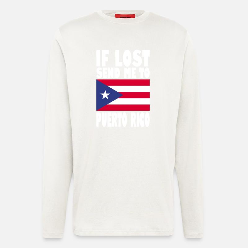 PUERTO RICO Drapeau Disant - Manches longues bio décontracté fabriqué en UE - OFF WHITE