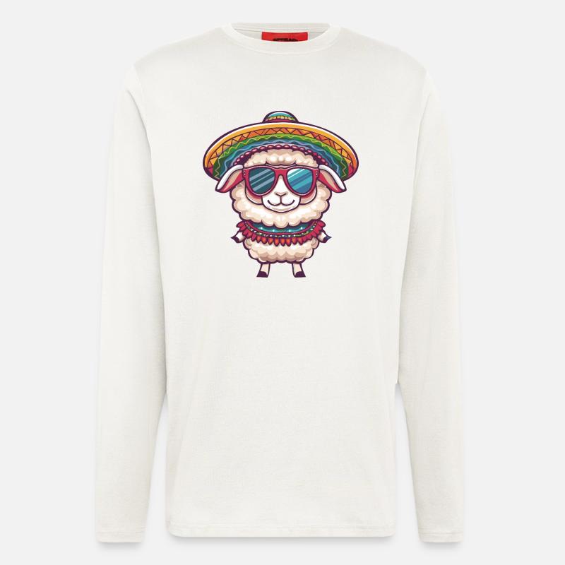 Schaf Comic Lustig Sombrero - Langarmshirt - made by SPREAD  - OFF WHITE