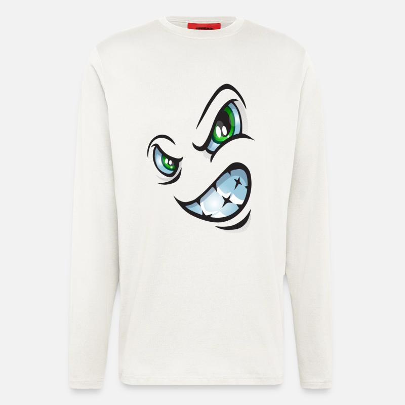 Visage de bande dessinée en colère - Manches longues bio décontracté fabriqué en UE - OFF WHITE