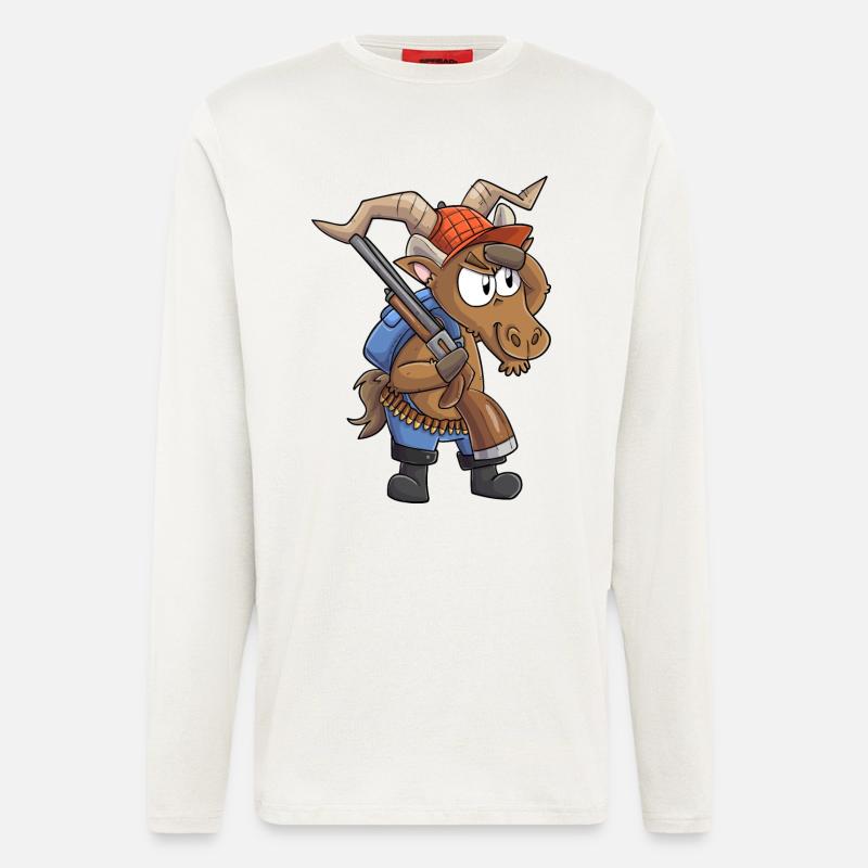 Steinbock Jäger / Steinbock mit Jagdgewehr - Langarmshirt - made by SPREAD - OFF WHITE