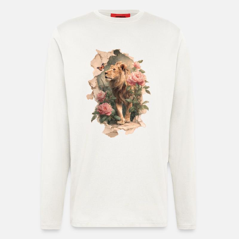 Löwe mit Schmetterling - Langarmshirt - made by SPREAD  - OFF WHITE