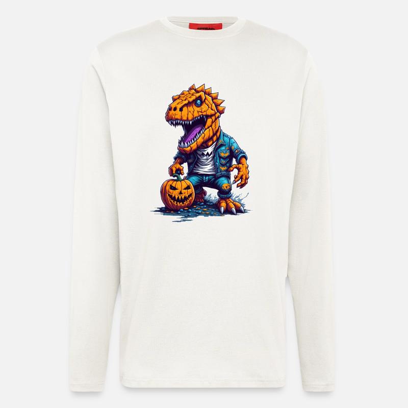 Halloween T Rex - Manches longues bio décontracté fabriqué en UE - OFF WHITE