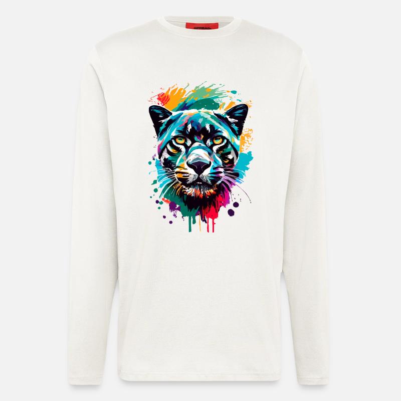 Panther Jaguar Leopard - Schwarzer Panther Katze - Langarmshirt - made by SPREAD - OFF WHITE