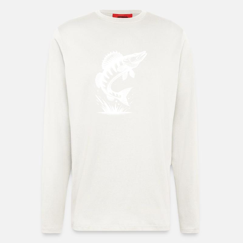 Großer springender Zander Fisch - Langarmshirt - made by SPREAD  - OFF WHITE