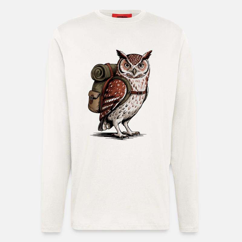 Forest owl with backpack - Longsleeve - made by SPREAD  - OFF WHITE