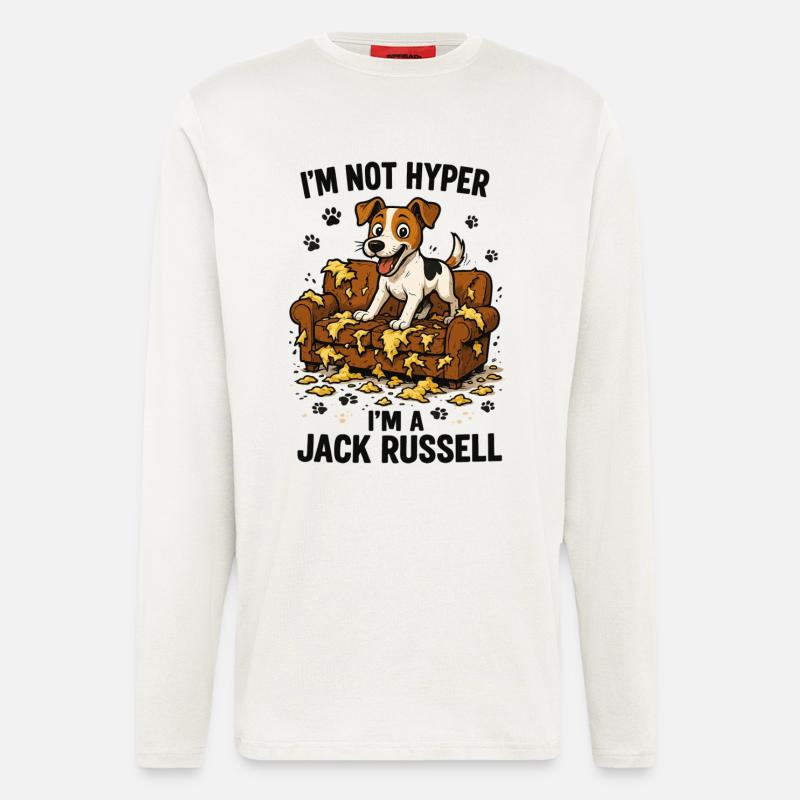 Jack Russell Terrier : Drôle d’Hyperactivité Drôle - Manches longues bio décontracté fabriqué en UE - OFF WHITE