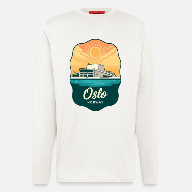 Osloer Opernhaus Retro-Sonnenuntergangsabzeichen - Langarmshirt - made by SPREAD  - OFF WHITE