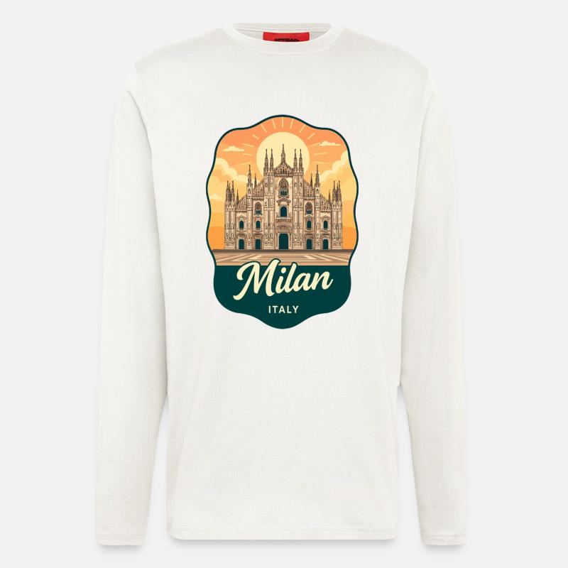 Milan Duomo Retro Sunset Reiseabzeichen - Langarmshirt - made by SPREAD - OFF WHITE