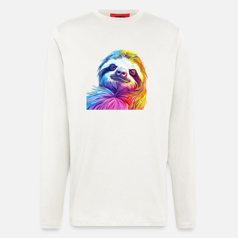 Bunter Faultierkopf im Regenbogenstil - Langarmshirt - made by SPREAD - OFF WHITE