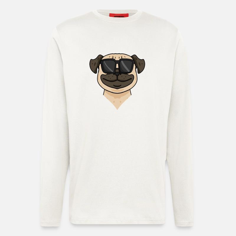 Mops Hund mit Sonnenbrille - Langarmshirt - made by SPREAD  - OFF WHITE