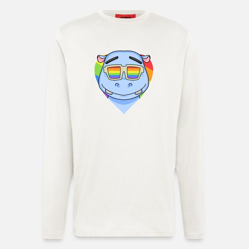 Regenbogen - Nilpferd mit Brille - Langarmshirt - made by SPREAD  - OFF WHITE
