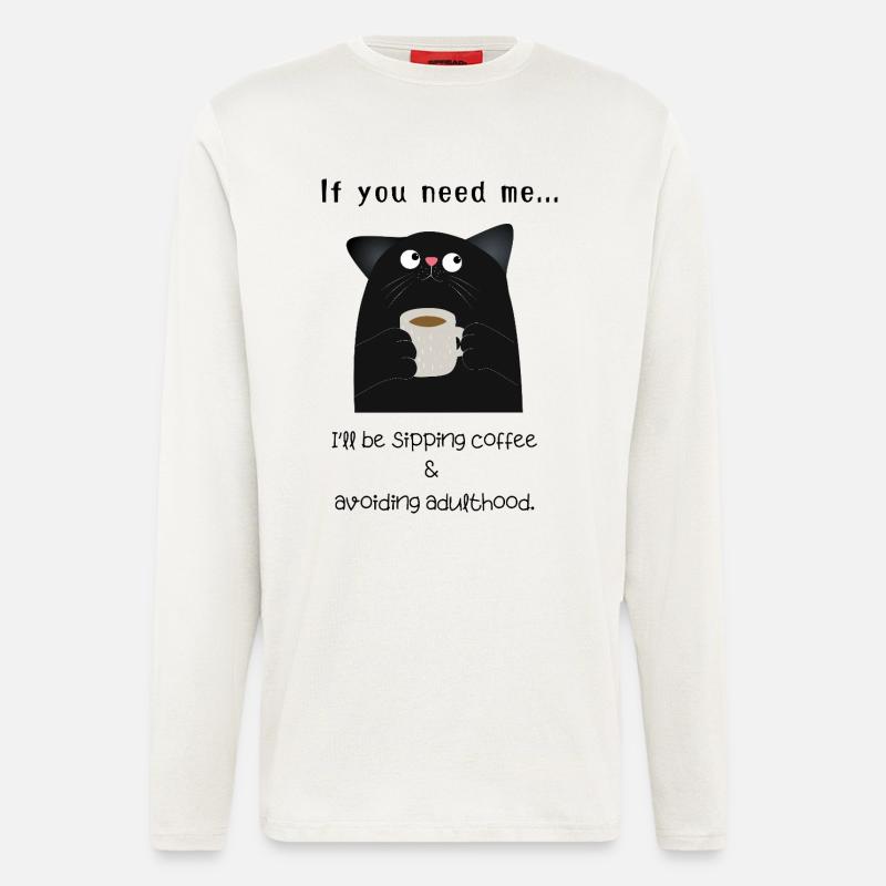 Funny Cat Coffee  – Avoiding Adulthood  - Longsleeve - made by SPREAD  - OFF WHITE
