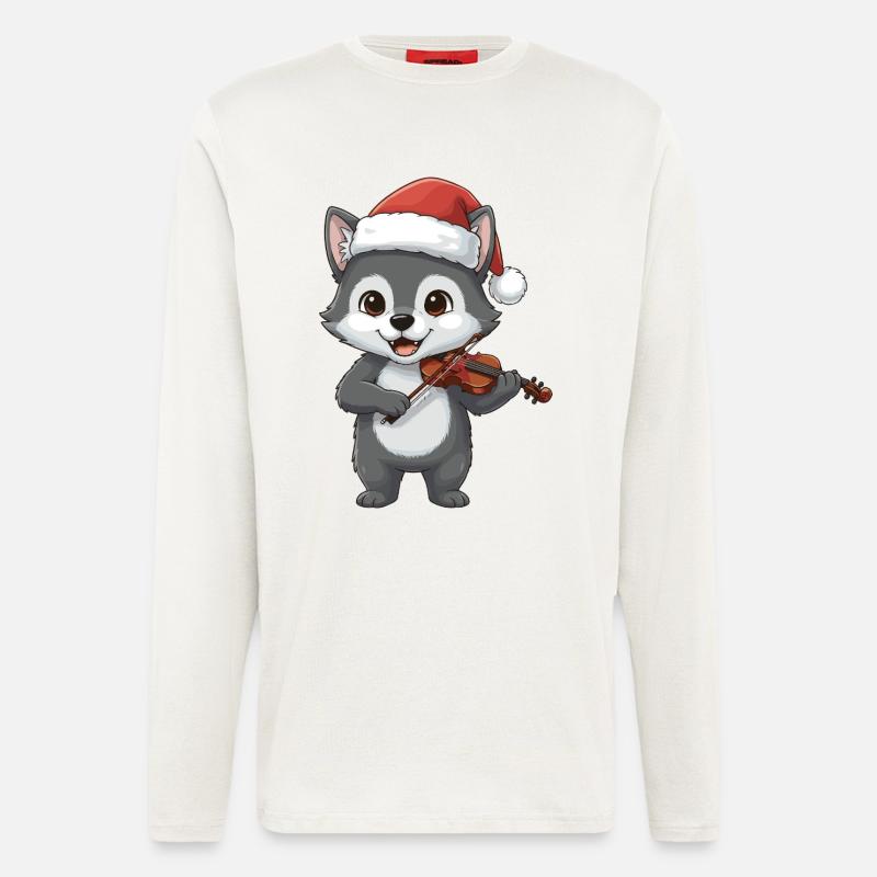 Weihnachtswolf-Tier spielt Geigenkunst - Langarmshirt - made by SPREAD - OFF WHITE
