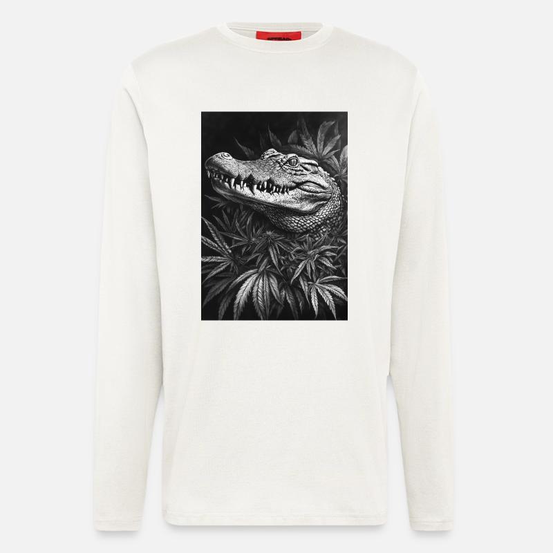 Krokodil im Hanfblattwald - Langarmshirt - made by SPREAD  - OFF WHITE