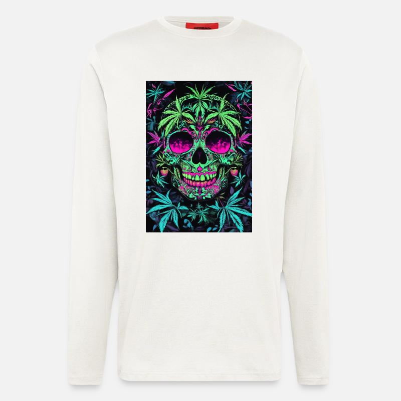 Neon Zucker Skull Hanfblätter - Langarmshirt - made by SPREAD  - OFF WHITE