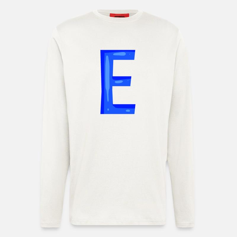 Lettre E initiale bleu - Manches longues bio décontracté fabriqué en UE - OFF WHITE