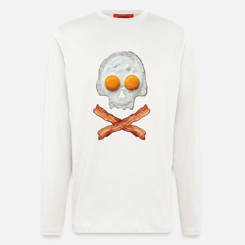 Fried Egg Skull with Bacon Cross - Longsleeve - made by SPREAD  - OFF WHITE