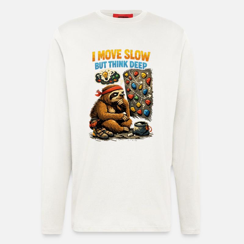 Faultier beim Bouldern – Comic Klettern Shirt - Langarmshirt - made by SPREAD  - OFF WHITE