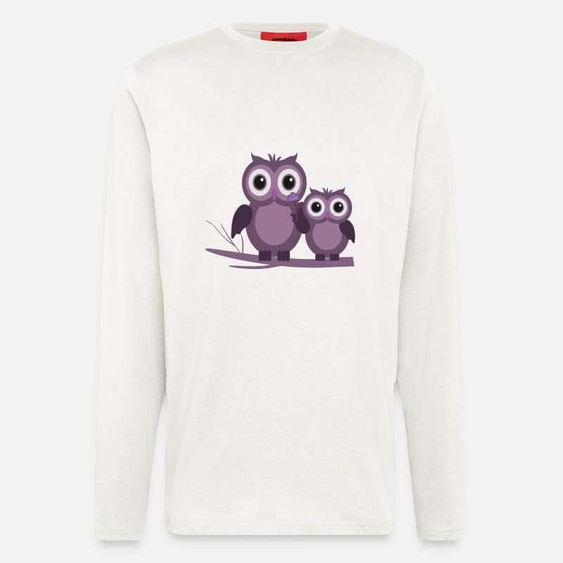 zwei Eulen Lila Pflaume Flieder - Langarmshirt - made by SPREAD  - OFF WHITE