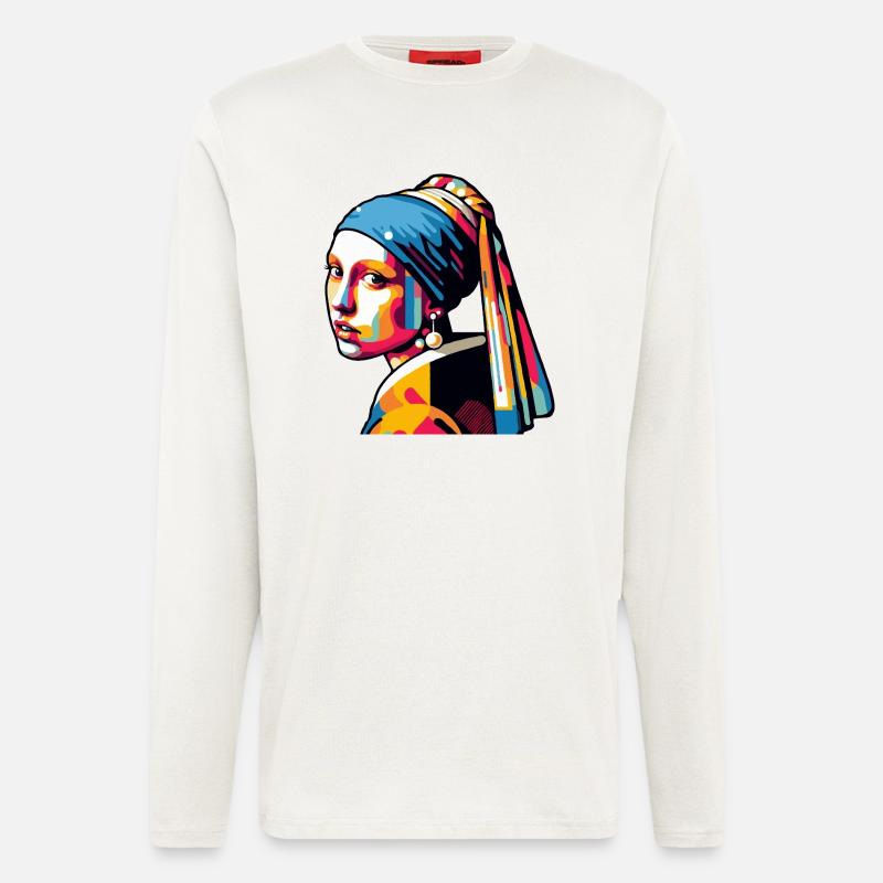Mädchen mit Perlenohrring modern - Langarmshirt - made by SPREAD - OFF WHITE