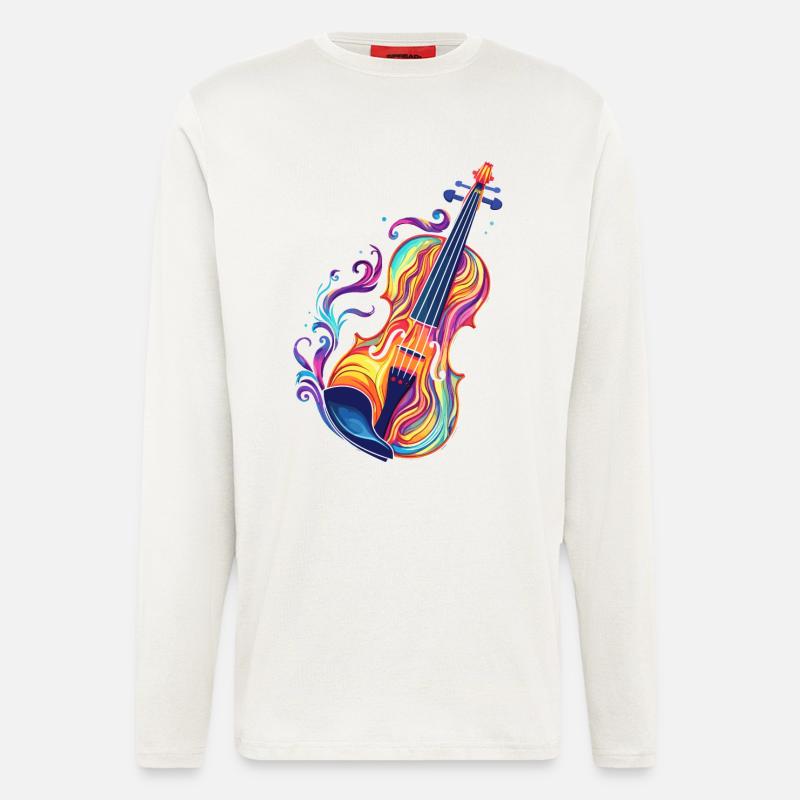 Violine Comic Look - Langarmshirt - made by SPREAD - OFF WHITE