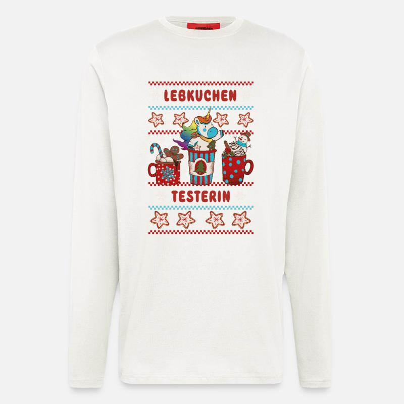 Lebkuchen Testerin mit Einhorn Weihnachten - Langarmshirt - made by SPREAD  - OFF WHITE