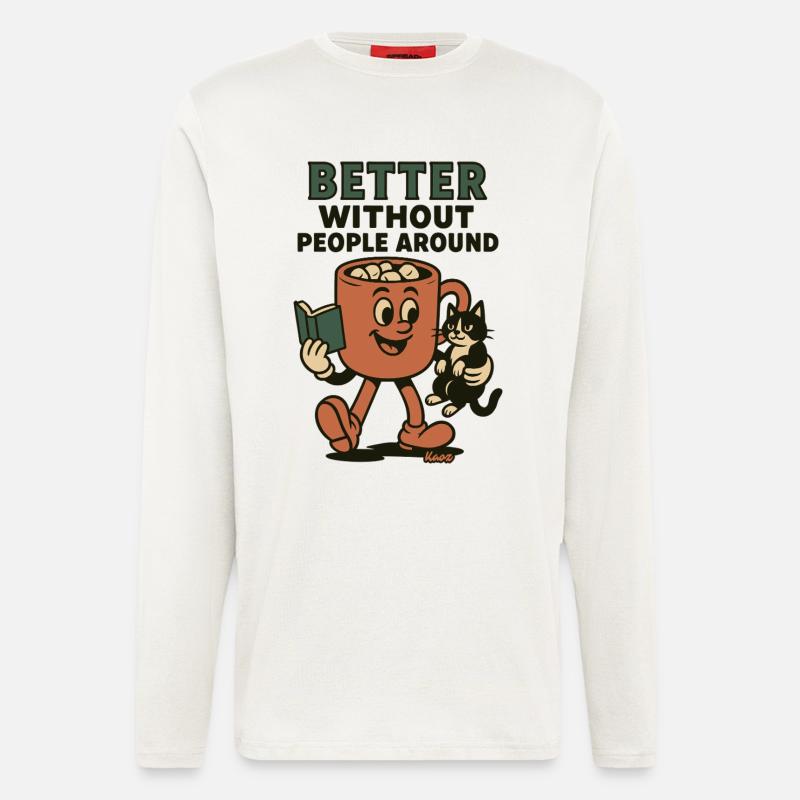 Besser Ohne Menschen Kaffee und Katze - Langarmshirt - made by SPREAD  - OFF WHITE