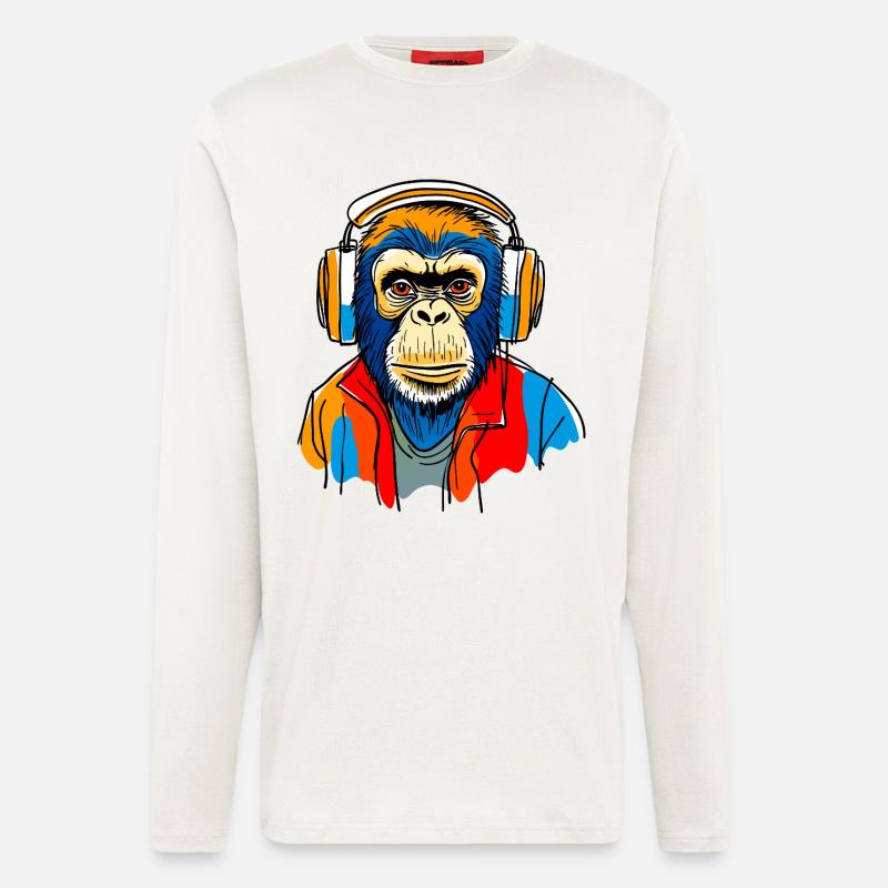 Monkey with headphones - Longsleeve - made by SPREAD  - OFF WHITE