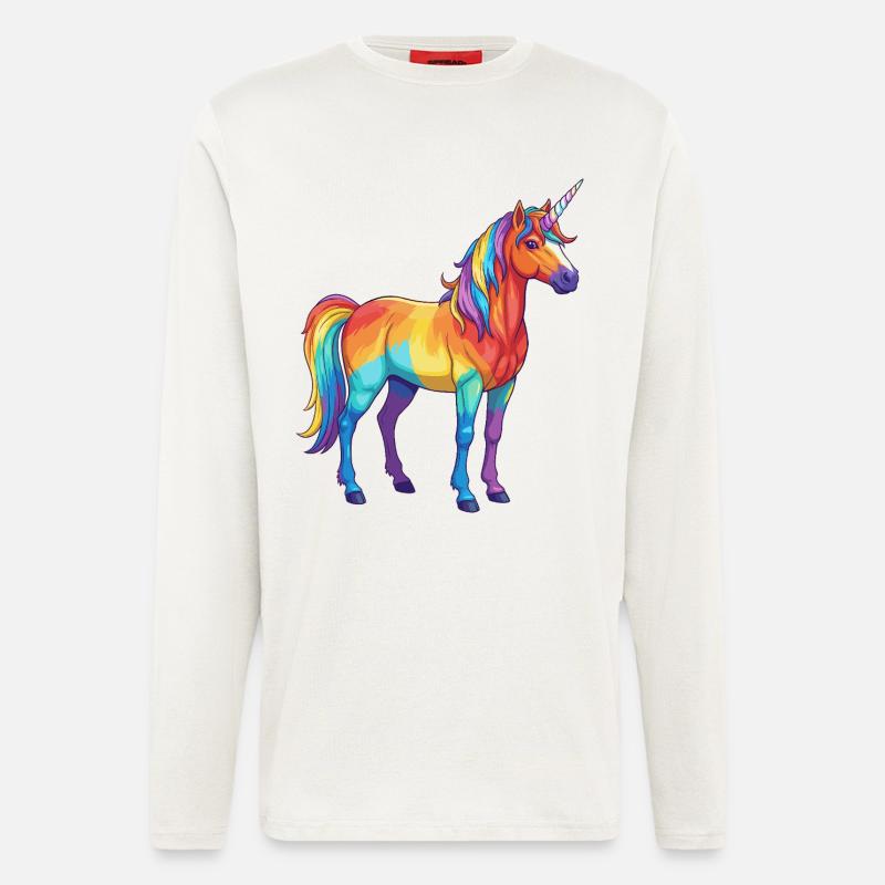 Buntes Einhorn-Regenbogen-Pop-Art-Aquarell - Langarmshirt - made by SPREAD  - OFF WHITE