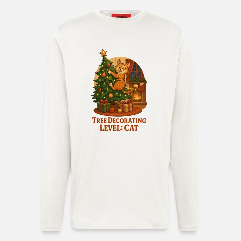 Kater schmückt Weihnachtsbaum - Langarmshirt - made by SPREAD  - OFF WHITE