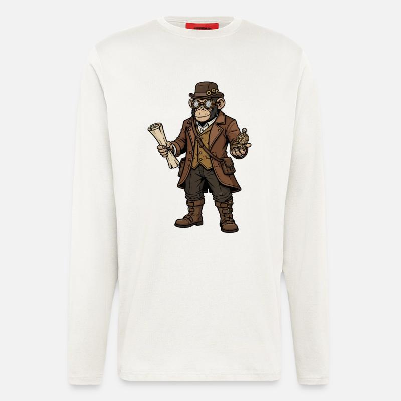 Monkey Explorer Steampunk Retro Adventure - Longsleeve - made by SPREAD  - OFF WHITE