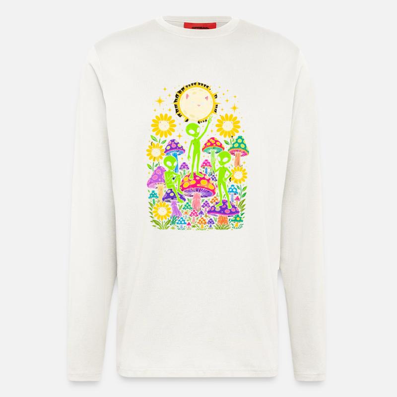 Außerirdische und Regenbogenpilze - Langarmshirt - made by SPREAD - OFF WHITE