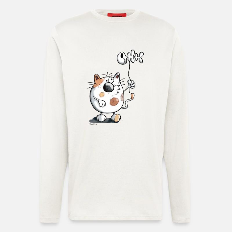 Katze mit Ballon Fisch - Langarmshirt - made by SPREAD - OFF WHITE