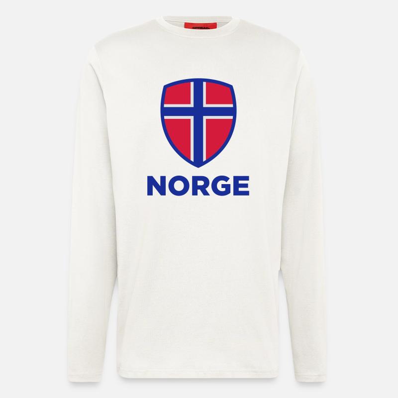 Drapeau national de Norvège - Manches longues bio décontracté fabriqué en UE - OFF WHITE