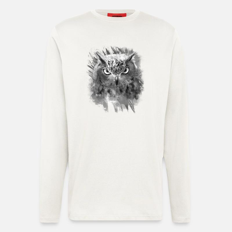 Eule schwarz weiß - Langarmshirt - made by SPREAD  - OFF WHITE