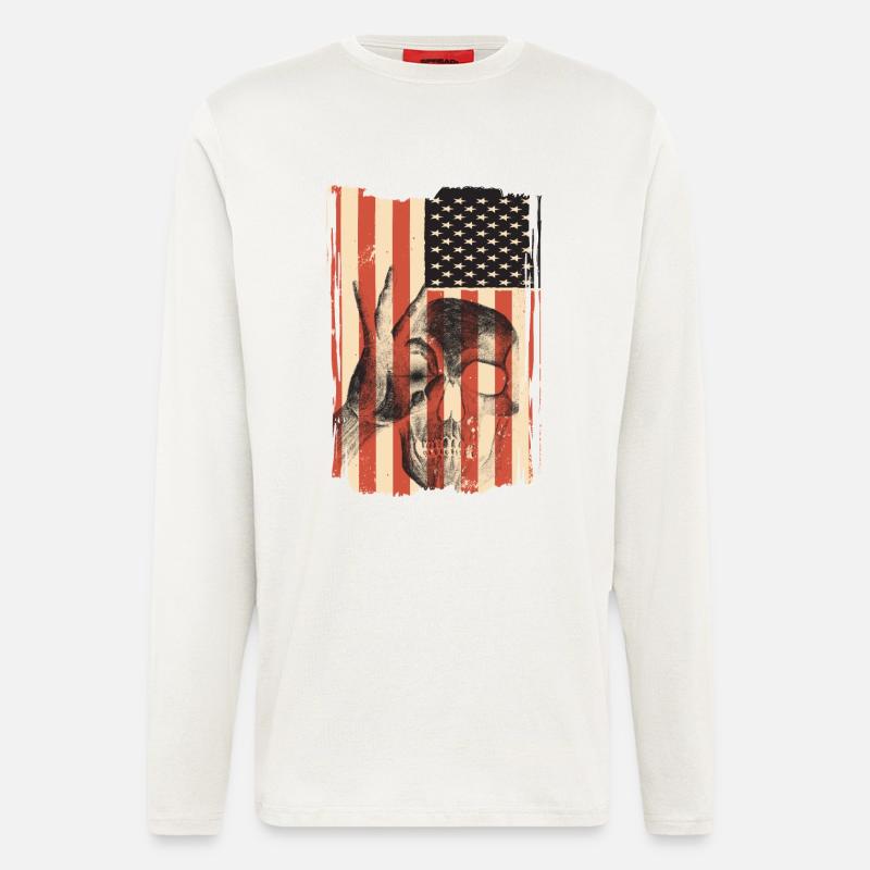 USA flag with skull - Longsleeve - made by SPREAD - OFF WHITE