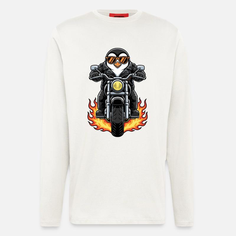 Cool Biker Penguin Motorcycle Flames - Longsleeve - made by SPREAD  - OFF WHITE