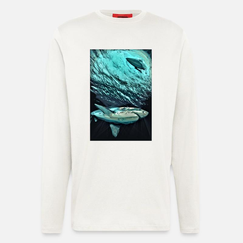 Turquoise Underwater Shark Dynamics - Longsleeve - made by SPREAD  - OFF WHITE