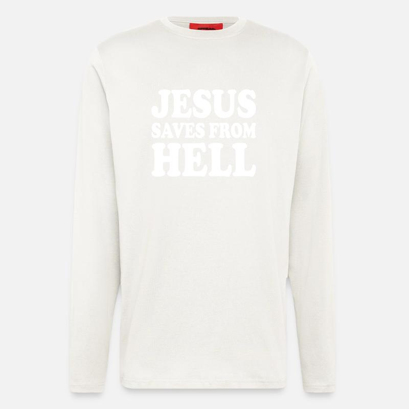 Jesus saves from hell - Manches longues bio décontracté fabriqué en UE - OFF WHITE
