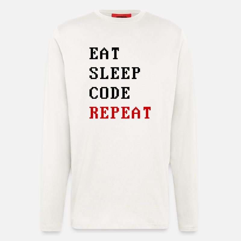 eat sleep code repeat - Manches longues bio décontracté fabriqué en UE - OFF WHITE