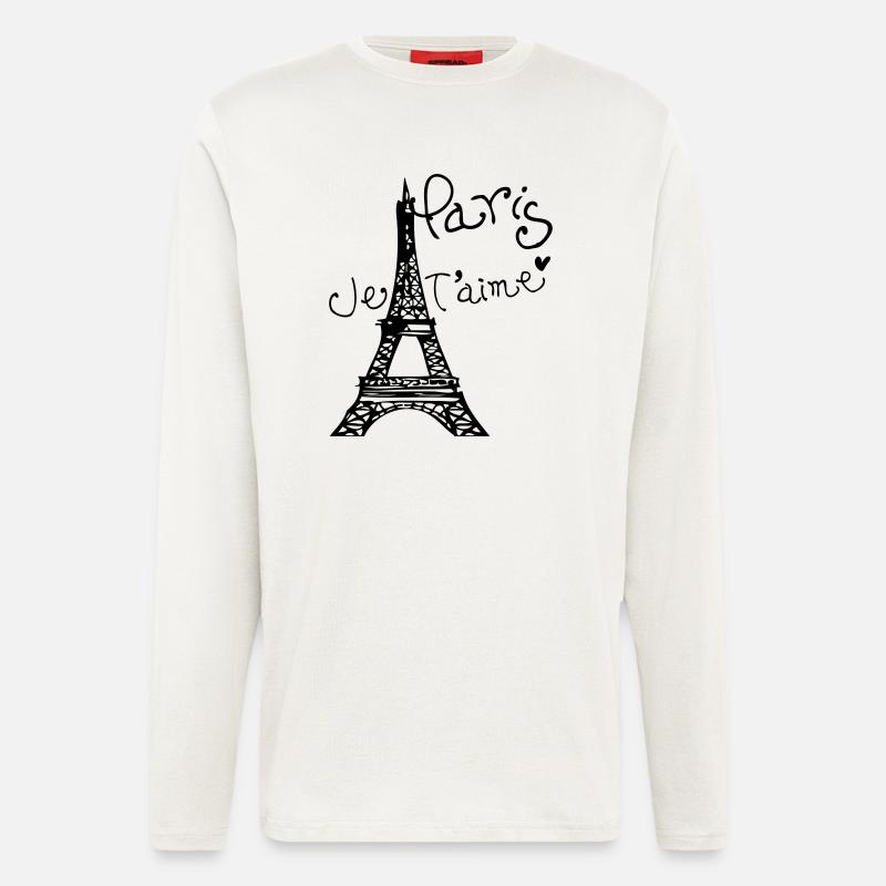 Paris Je T'aime Tour Eiffel - Manches longues bio décontracté fabriqué en UE - OFF WHITE