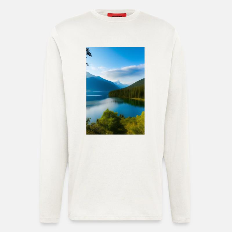 Landschaft mit See und Berge - Langarmshirt - made by SPREAD  - OFF WHITE