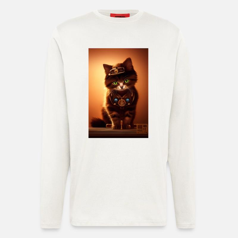 Katze Steampunk Style - Langarmshirt - made by SPREAD  - OFF WHITE