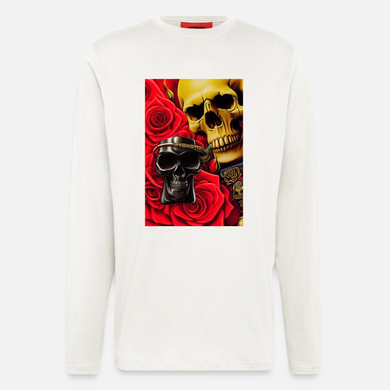 Totenköpfe mit Rosen - Langarmshirt - made by SPREAD  - OFF WHITE