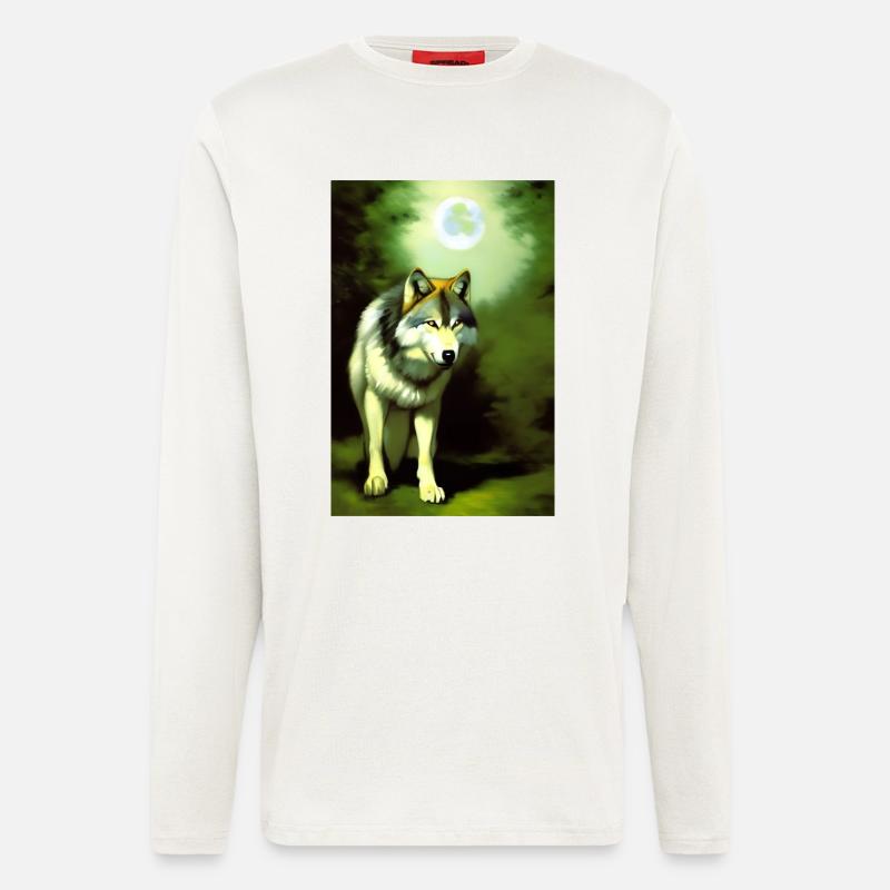 Wolf und Mond - Langarmshirt - made by SPREAD  - OFF WHITE