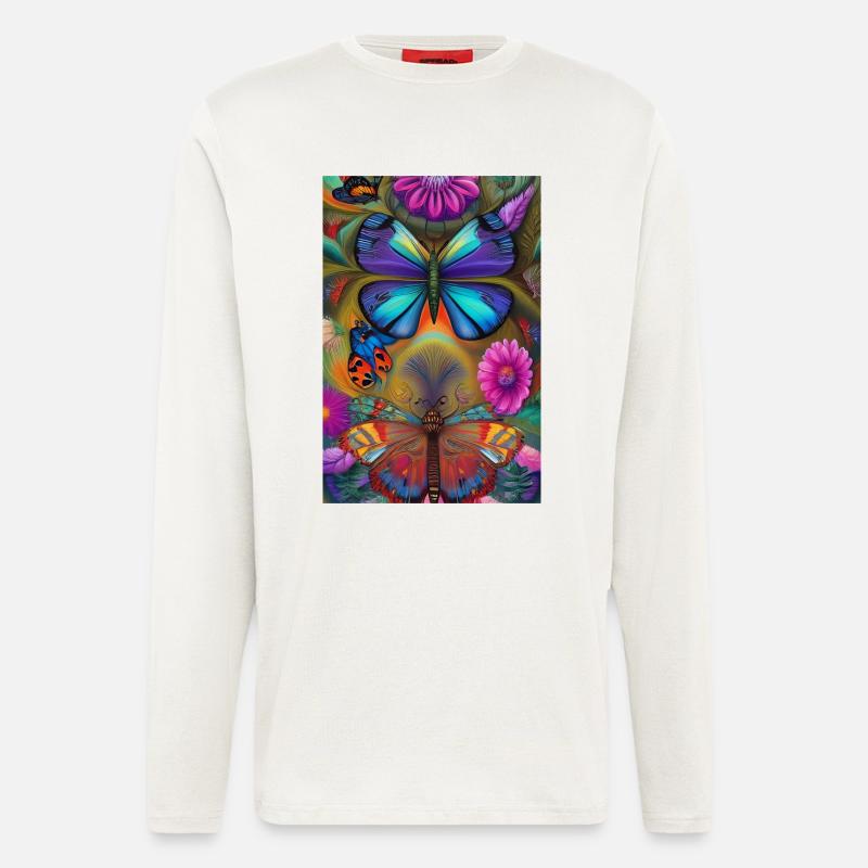 Blumen und Schmetterling - Langarmshirt - made by SPREAD - OFF WHITE